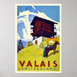Vintage Swiss Alps Valais Art Deco Travel Poster<br><div class="desc">Reproduction print of a vintage travel poster promoting tourism to Valais Alps Switzerland featuring a mountain scene with a woman and a horse. This art-deco print has been digitally refurbished to bring out the original colours,  even better and fix as many imperfections as possible.</div>