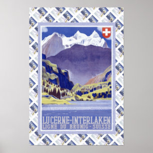 Vintage Swiss Poster Luzern to Interlaken