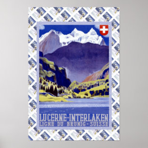 Vintage Swiss Railway Luzern Interlaken Brunig Poster