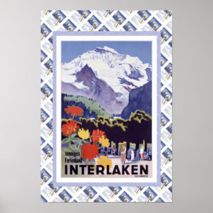 Vintage Swiss Railway Poster Interlaken