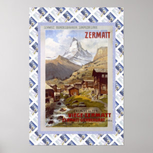 Vintage Swiss Railway Poster Zermatt