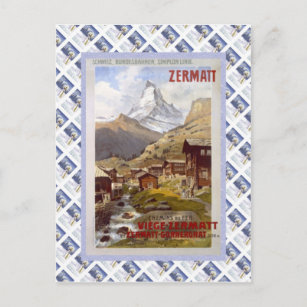 Vintage Swiss Raulway Poster, Zermatt Postcard