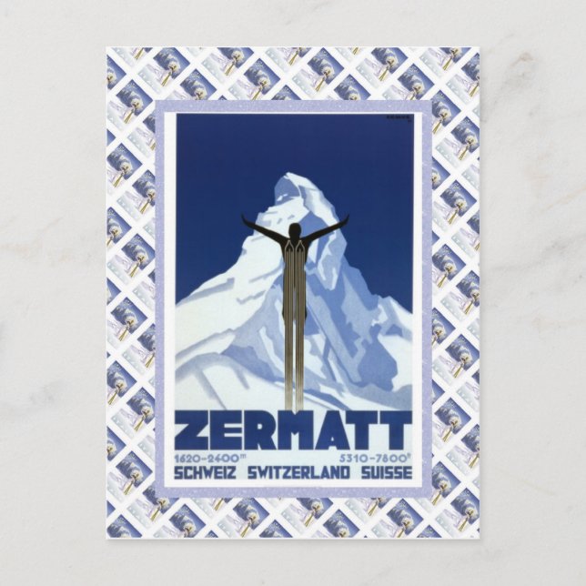 Vintage Swiss Raulway Poster, Zermatt Postcard (Front)