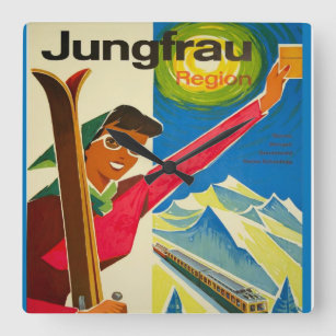 Vintage Swiss Ski, Jungfrau Square Wall Clock