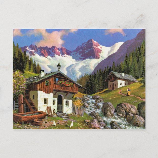 Vintage Switzerland Gletscherwelt, village, Postcard (Front)
