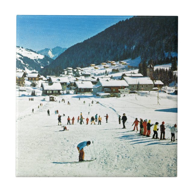 Vintage Switzerland, Morgins Ecole de ski Tile (Front)