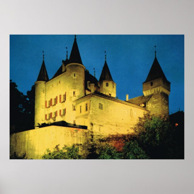 Vintage Switzerland, Nyon, medieval castle Poster (Front)