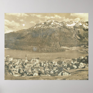 Vintage Switzerland, St Moritz and lake 1906 Poster