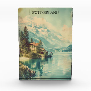 Vintage Switzerland Swiss Alps Mountain view Photo Block