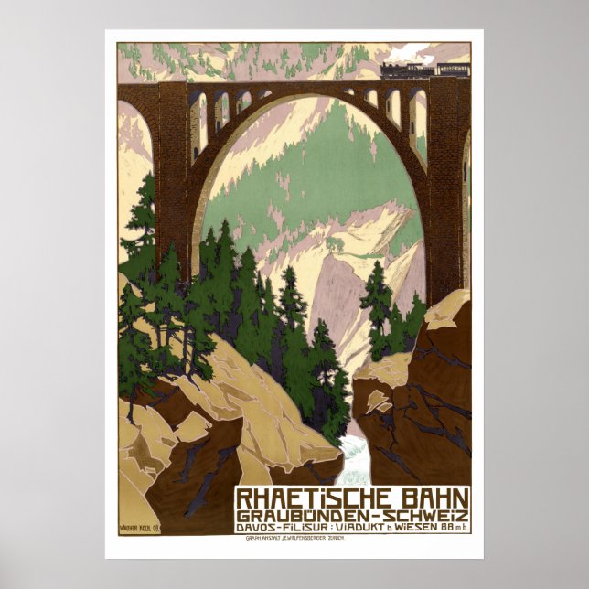 Vintage Switzerland Train Travel Tourism Poster (Front)