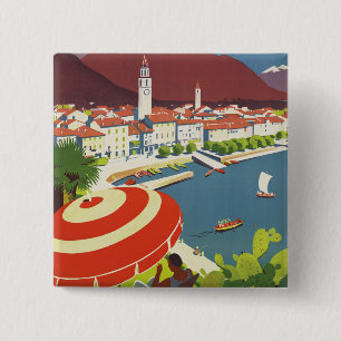 Vintage Switzerland Travel Advert Art 2 Inch Square Button