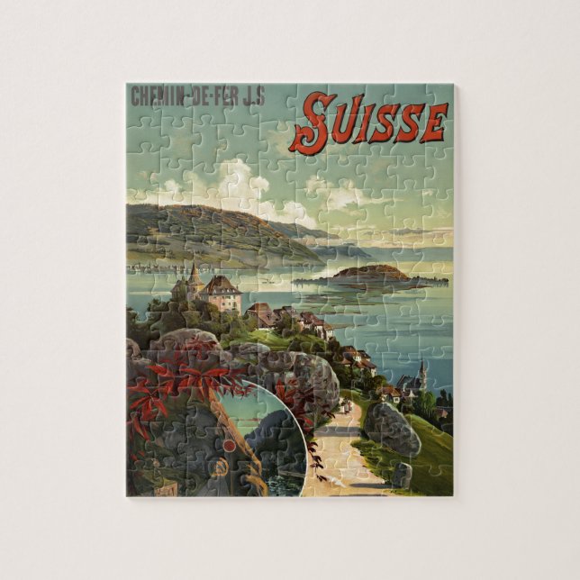 Vintage Switzerland Travel Illustration Art Jigsaw Puzzle (Vertical)