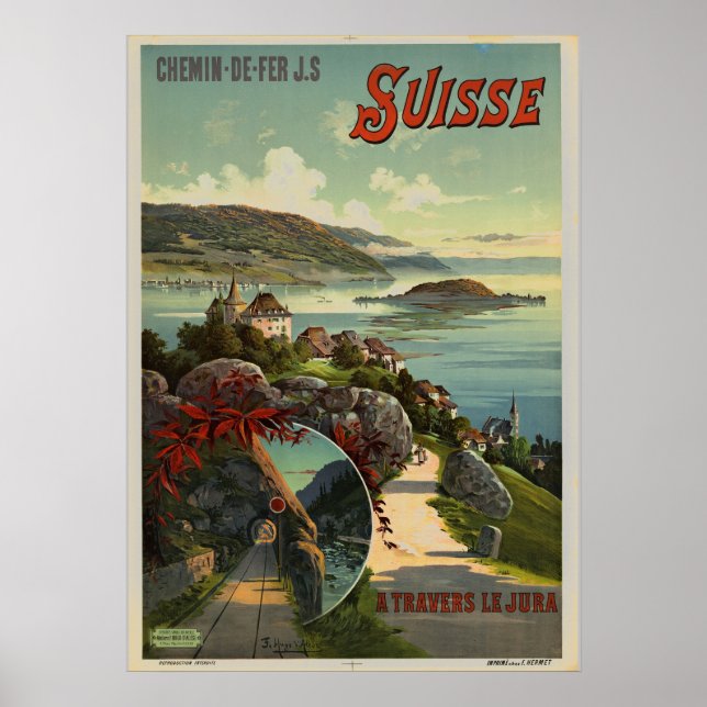 Vintage Switzerland Travel Illustration Art Poster (Front)