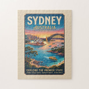 Vintage Sydney Australia Travel Poster Jigsaw Puzzle