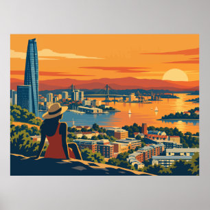 Vintage Sydney Sunset Cityscape Poster