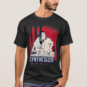 Vintage synthesizer with USA flag for dj techno T-Shirt