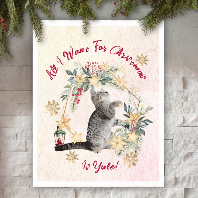 Vintage Tabby Cat Christmas Poster Holiday Wreatht (Creator Uploaded)