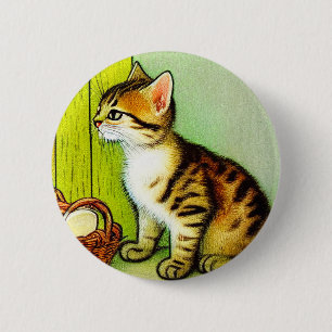 Vintage Tabby Cat Illustration 2 Inch Round Button