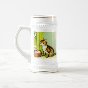 Vintage Tabby Cat Illustration Beer Stein