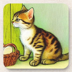 Vintage Tabby Cat Illustration Coaster