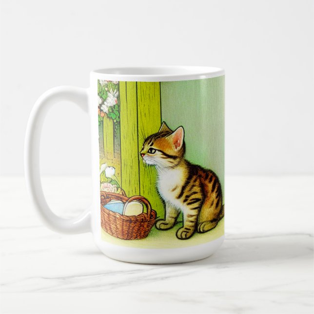 Vintage Tabby Cat Illustration Coffee Mug (Left)