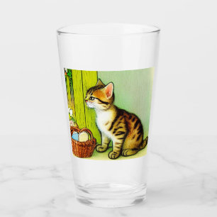 Vintage Tabby Cat Illustration Glass
