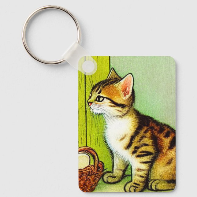 Vintage Tabby Cat Illustration Keychain (Front)