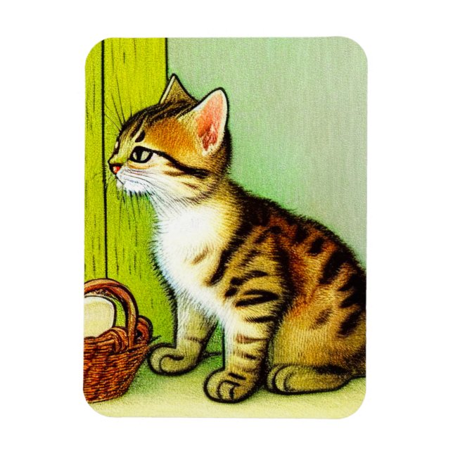 Vintage Tabby Cat Illustration Magnet (Vertical)