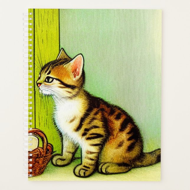 Vintage Tabby Cat Illustration Planner (Front)