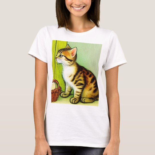 Vintage Tabby Cat Illustration T-Shirt (Front)