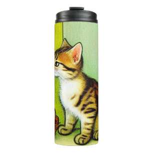 Vintage Tabby Cat Illustration Thermal Tumbler