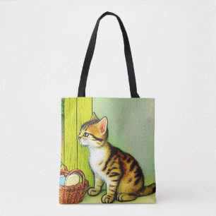 Vintage Tabby Cat Illustration Tote Bag