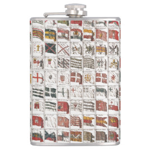 Vintage Table of Sea Flags, Aesthetic Print Hip Flask