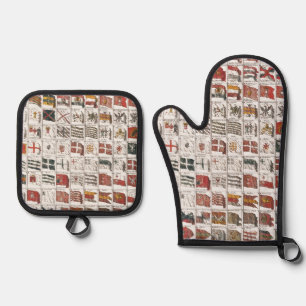 Vintage Table of Sea Flags, Aesthetic Print Oven Mitt & Pot Holder Set