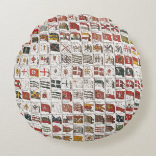 Vintage Table of Sea Flags, Aesthetic Print Round Pillow