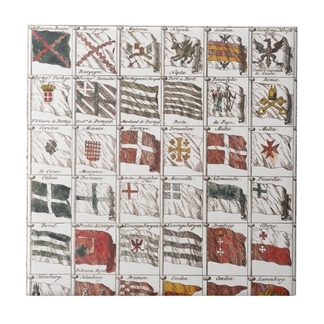 Vintage Table of Sea Flags, Aesthetic Print Tile (Front)
