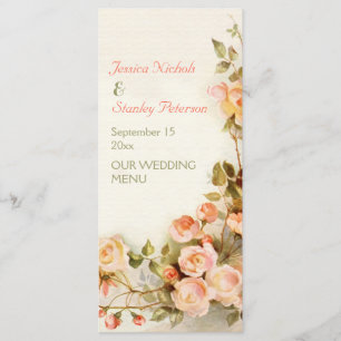 Vintage tableau romantique rose menu mariage