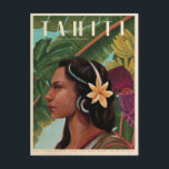 Vintage Tahiti Island girl Postcard<br><div class="desc">Beautiful hand painted poster in a naive style featuring a Pacific Islander woman from Bora Bora in the Society Islands,  against a tropical banana plantation on the island of Tahiti. Colours include greens blue,  purple pink tropical leaves and flowers.</div>