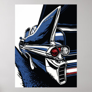 Vintage Tailfin Glow in Pop Art Blue Poster