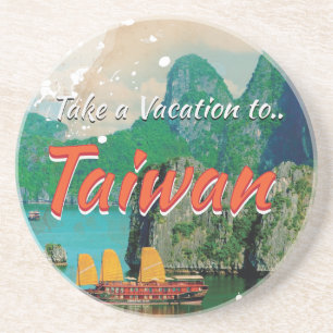 Vintage Taiwan Travel Poster Coaster
