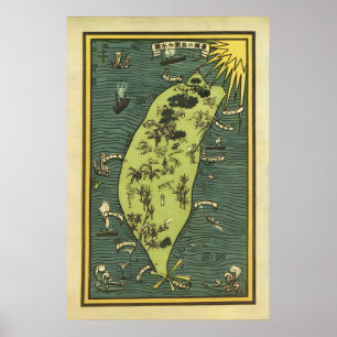 Vintage Taiwan Travel Poster Map Japanese Era