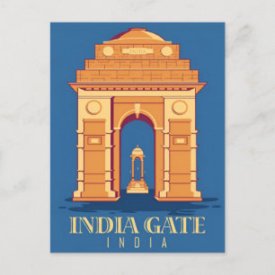 Vintage Taj Mahal, India Travel watercolor retro Postcard