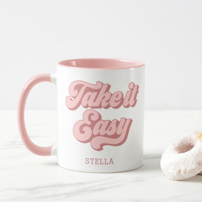 Vintage Take It Facile style rétro Mug (Avec donut)