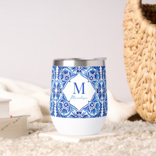 Vintage Talavera Azulejo blue tiles monogrammed