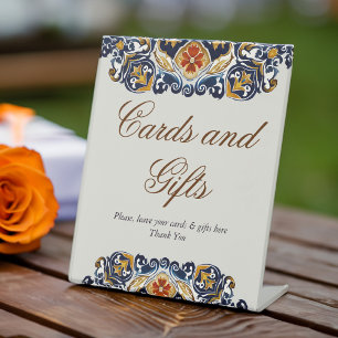 Vintage Talavera Azulejo blue tiles wedding Pedestal Sign