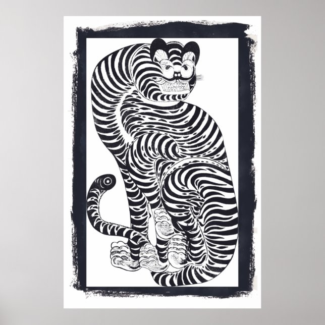 Vintage talismanic tiger in Black Frame Poster (Front)