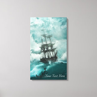 Vintage Tall Ship on Turbulent Sea Canvas Print