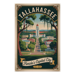 Vintage Tallahassee Florida Retro Travel Poster