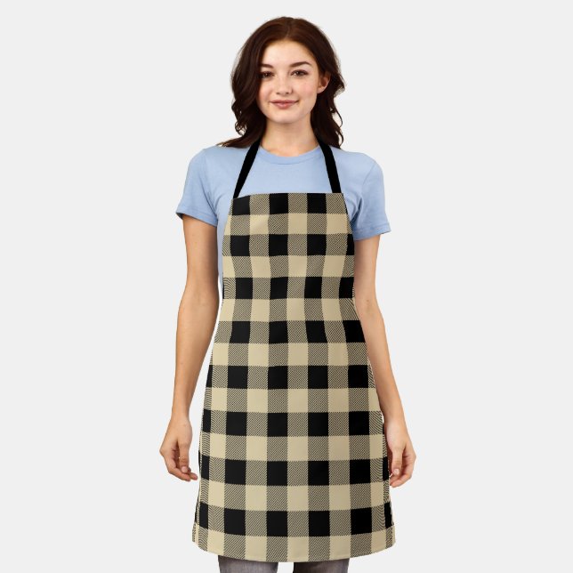 Vintage Tan and Black Buffalo Plaid Apron (Worn)