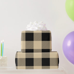 Vintage Tan and Black Buffalo Plaid Wrapping Paper